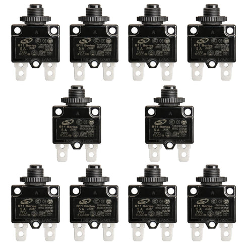 Baomain 5A Circuit Breaker Thermal Overload Protector, S11 Series 125/250VAC/65VDC, Pack of 10 (5 Amp)