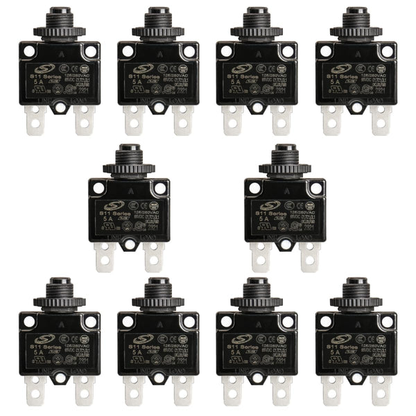 Baomain 5A Circuit Breaker Thermal Overload Protector, S11 Series 125/250VAC/65VDC, Pack of 10 (5 Amp)