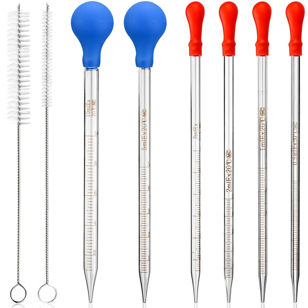 6 Pieces Glass Pipettes, 10ml 5ml 3ml 2ml 1ml 0.5ml Graduated Dropper for Liquid Transfer and Essential Oils