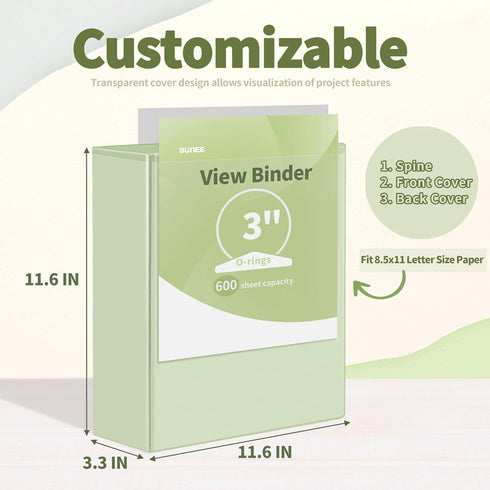 SUNEE 3 Ring Binder 3 Inch, 4 Pack Clear View PVC-Free Binder for School or Office Supplies, Neutral Aesthetic