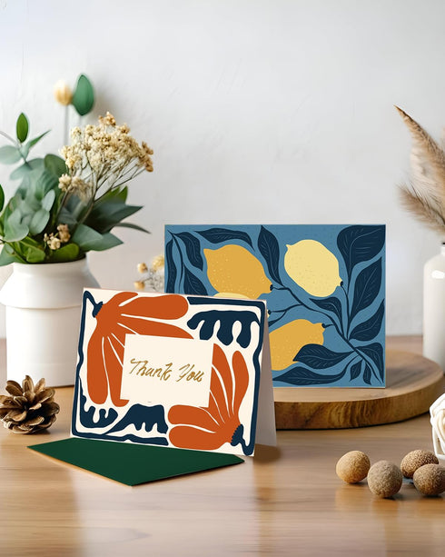 4x6 Inch 6 (24pcs +24pcs qiqee Color Contrast Flower Thank You Cards Greeting Gift Cards for Handwritten Messages