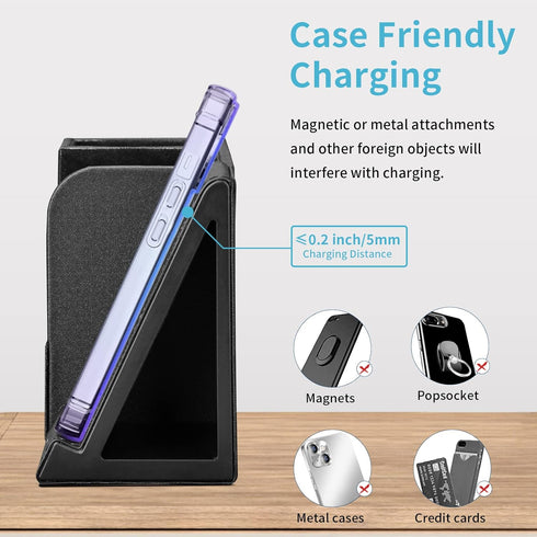 KINGFOM PU Leather Desk Organizer with Wireless Charging Station, 10W Charger for iPhone 14/14 Pro/13/12/Samsung Galaxy