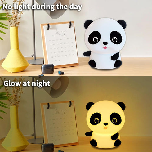 Dimmable Colorful Life Panda Silicone Night Light for Kids Tap Control Rechargeable Soft Lamp, Portable Bedside Light