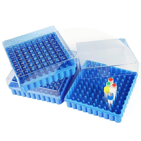 Cryogenic Storage Box, PC Cryogenic Boxes Blue/81-Well for 0.5, 1.5 and 2.0mL Cryotubes, Pack of 1