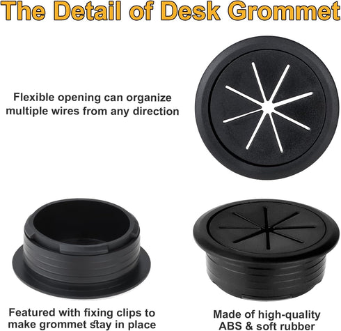 2Pcs 2 Inch Desk Wire Cord Cable Grommets Hole Cover, Black Flexible Wire Cover for Desktop Equipment