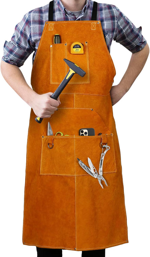 Houseables Leather Apron, Welding Apron, For Men, Blacksmith, Work Bib, Heat Resistant,