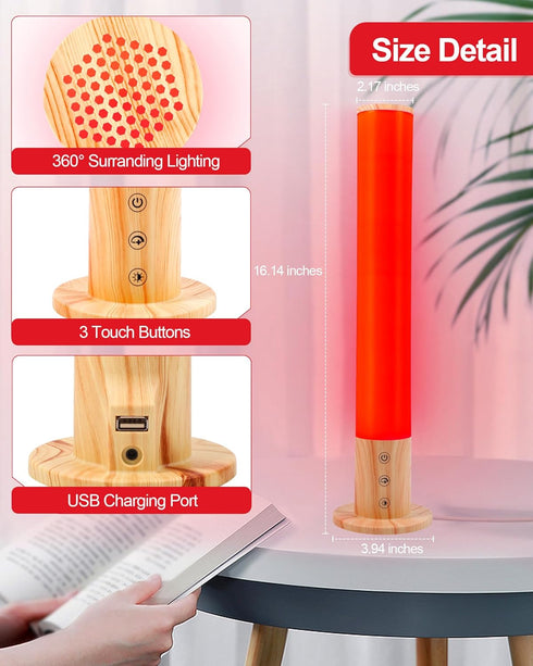 670nm Red Light Night Light Lamp for Sleep GlowPillar Red Nightlight Desk Lamp with Wavelength Multi-Color