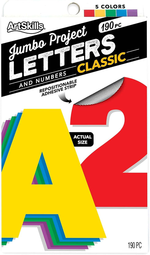 Jumbo 4" Sticky Primary Color Poster Letters and Numbers, 190 Pieces by ArtSkills