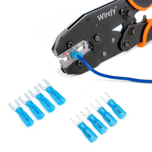 Wirefy 130 PCS Heat Shrink Fork Connectors #8, Marine Grade Spade Fork Wire Connectors for 16-14 Gauge