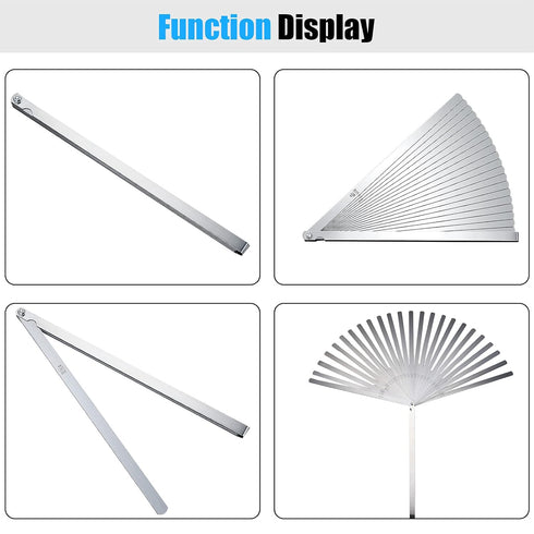 Stainless Steel Feeler Gauge Measuring Tool, Dual Marked Metric and Imperial (0.038-1.02 mm, 25 Blades) for Precision