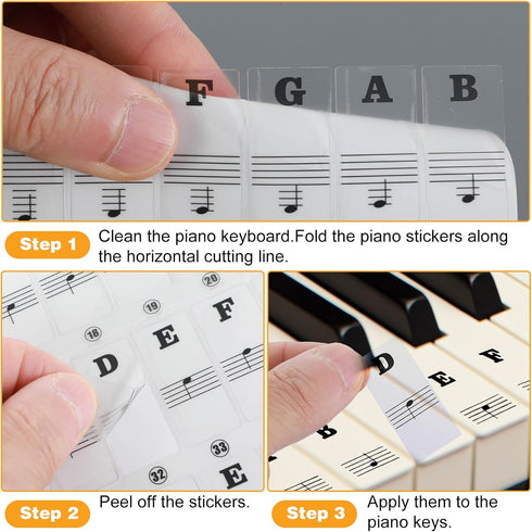 PEOVLVN 88/76/61/54/49 Piano Keyboard Stickers, Transparent Removable Piano Key Labels Stickers Notes Guide for Keys
