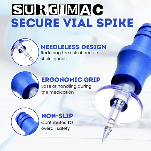 Pack 10 SurgiMac Vial Spike Clave Latex Free Secure Vial Penetration Device Needleless Ergonomic Grip Vial Adapter