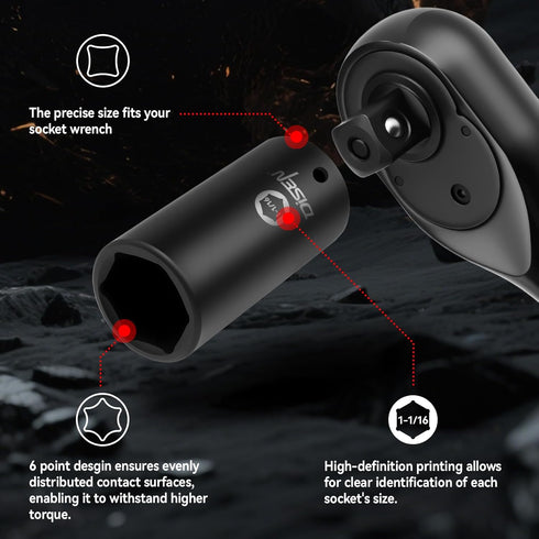 20PCS 1/2" Set, 13/16"-3/8" 10-24mm, 6-Point 1/2 Inches Set,Rugged DISEN Impact Socket Deep Sockets SAE & Metric Cr-V