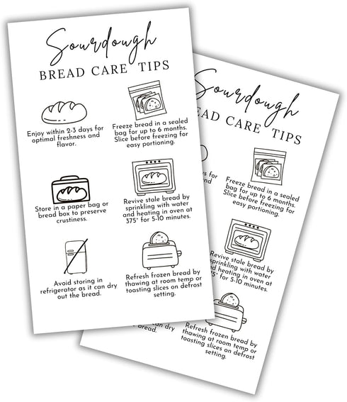 Lashicorn Sourdough Bread Care Instruction Cards | 50pk 2x3.5 Paper Card Storage Tips