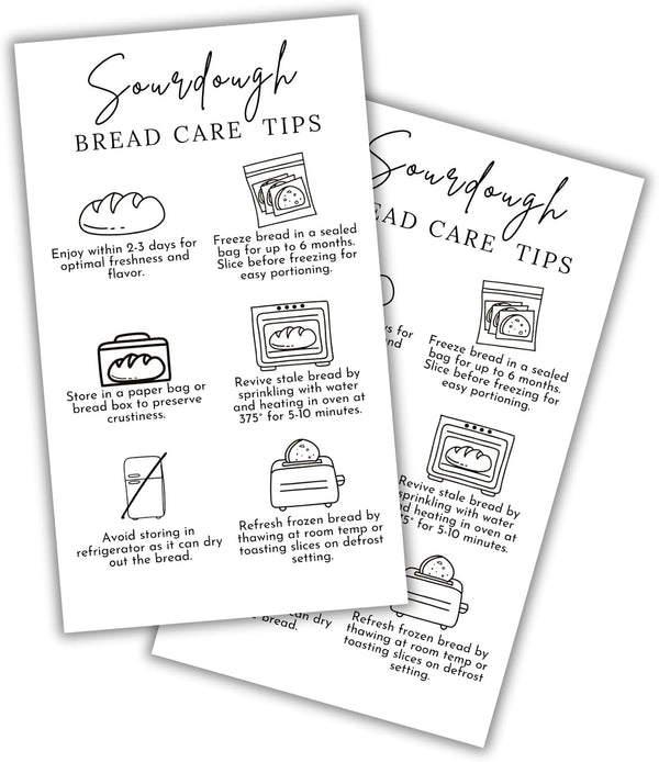 Lashicorn Sourdough Bread Care Instruction Cards | 50pk 2x3.5 Paper Card Storage Tips