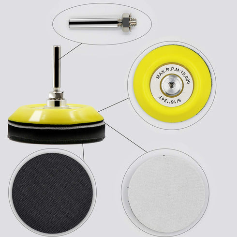 3 Inch (75mm) Hook and Loop Buffing Pad - Sanding Discs, Rotary Backing Pad with 1/4 Inch Dia Shank Drill Attachment