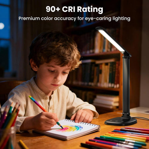 10%-100% Dimmable 5 30-/60-minute CRI90, Desk Lamp with Charger, Stepless & Color Modes Study Lamp, Touch Control