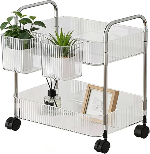 Generic Carts with Wheels - Clear Modern Rolling Utility Tech Station, Multi Layer Acrylic Cart, Snack Storage Rack