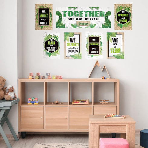 Green Plant Poster Bulletin Board Classroom Banner Decoration Set for Office Preschool Elementary Middle School Decor