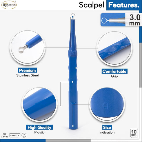 Packing 10 (3.00 mm) Sterile Disposable Dermal Curettes, Easy Peel - Box