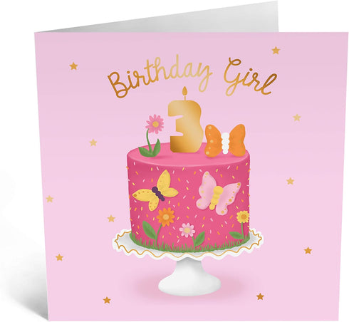 CENTRAL 23 Cute Girl Birthday Card for 3rd Birthday - 'Birthday Girl' - Sweet Cards for Her with Cute Stickers