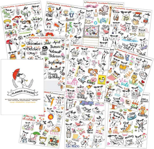 PPAPPAPPIYO Happy Dog Planner Sticker Accessories - Journals, Calendars, Weekly Stickers / 10 Sheets Size 4.6 x 6.1 Inch