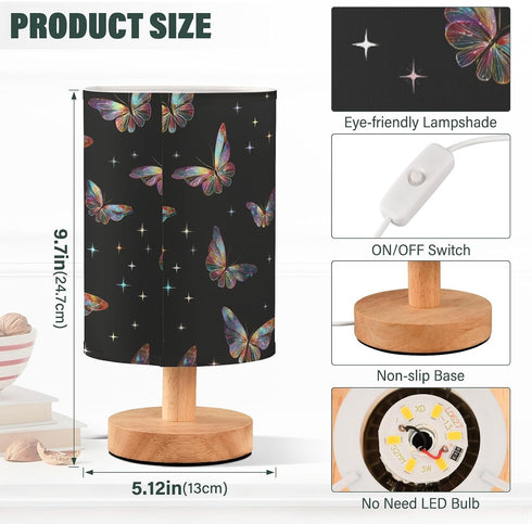 ALAZA Bedside Table Lamp for Bedroom Colorful Butterfly Nightstand LED Light Lamps with USB Port Linen Fabric Shade
