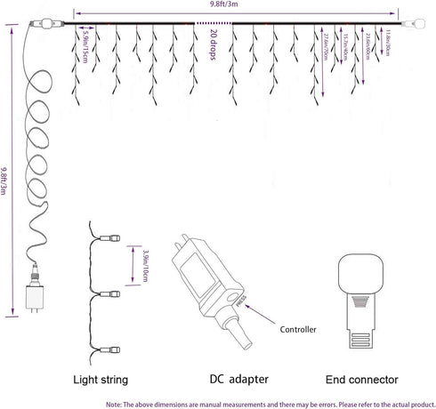 YASENN 100LED 9.9Ft Icicle String Lights, 8 Lighting Modes with Timer, Connectable Fairy Plug-in for Christmas
