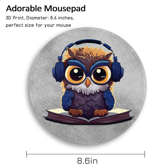 Cute Owl Mouse Pad, Funny Small Mouse Pads for Desk, Round Mousepad for Wireless Mouse Gaming Work Laptop Accessories