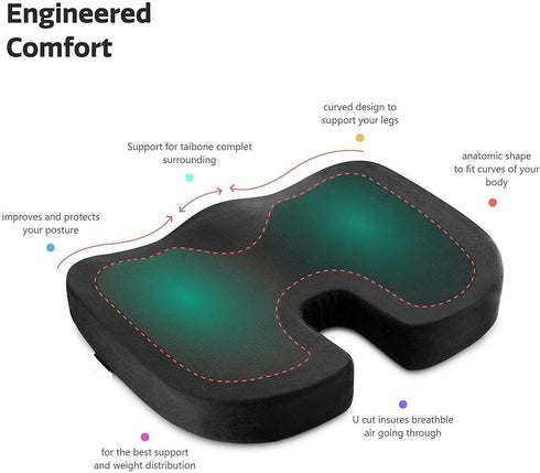 Pillow Arcade Tailbone Seat Cushion Office Chair Pillow - Orthopedic | Memory Foam | Relieves Back, Pressure, Sciatica