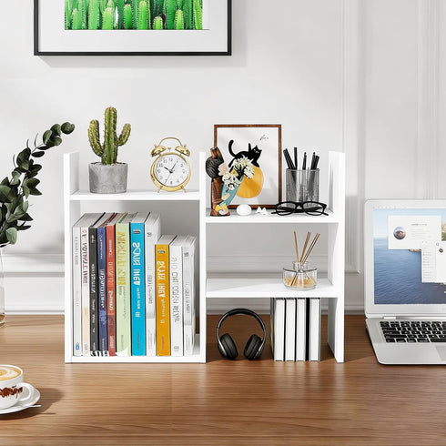 Desktop Shelf Organizer for Top of Desk - Wood Desk Hutch for Dorm Room Essentials & Home Office - Small Tabletop