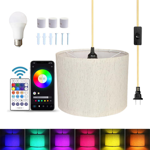 ZSLAIFU 15FT Plug in Pendant Light, Hanging Lamp with Switch, Flaxen Hanging