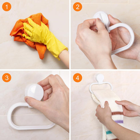 Wall-Mounted Towel Ring - White Plastic Hand Towel Holder for Bathroom