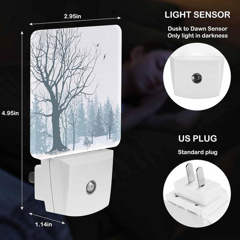 Jahiona White,0.5W LED Night Light Lamp with Smart Sensor Dusk to Dawn Sensor,Snowy Forest Night Light Daylight