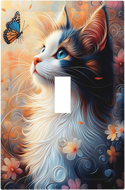HTSAHKV Cat Butterfly Wall Plate Light Switch Cover Single Gang Outlet Faceplate Print