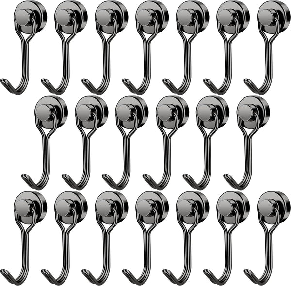 FINDMAG 30 LBS Heavy Duty Magnetic Hooks, Black Neodymium Magnet Swivel Hooks for Hanging, 20 Pack for Refrigerator,