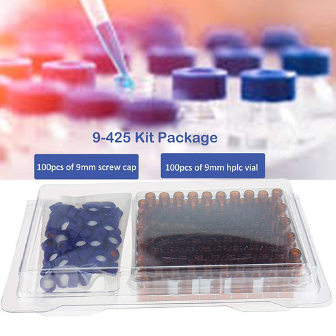 ALWSCI 2 ml 9 mm Amber HPLC Vial, Borosilicate Sample Vial with Graduation, 100 Pack with Blue Screw Cap