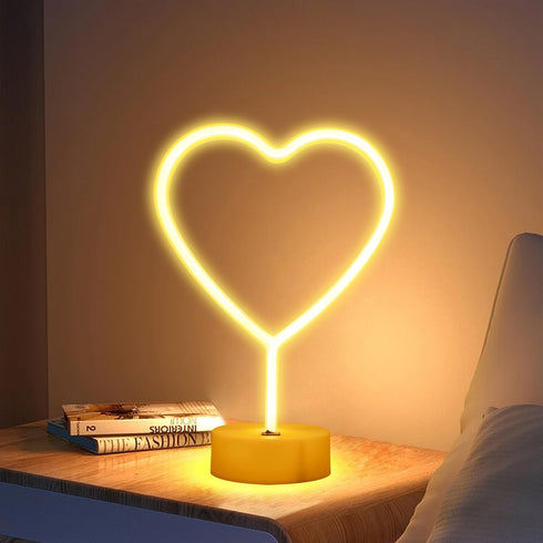 LED Heart Shaped Neon Night Lights Warm White Neon Lamp USB &