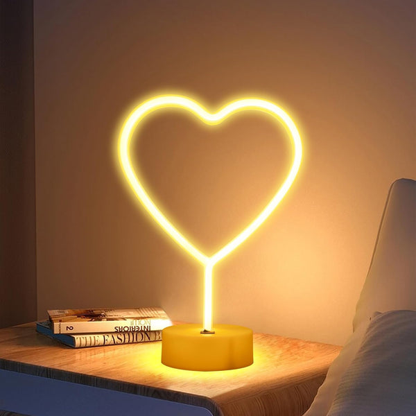 LED Heart Shaped Neon Night Lights Warm White Neon Lamp USB &