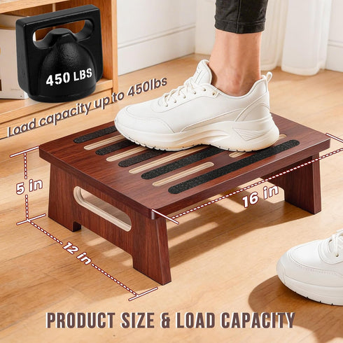 Woodever 450 LBS, One Step Stool for Adults Seniors Kids with Non-Slip Surface, Wood Stepping Stools for High Bed