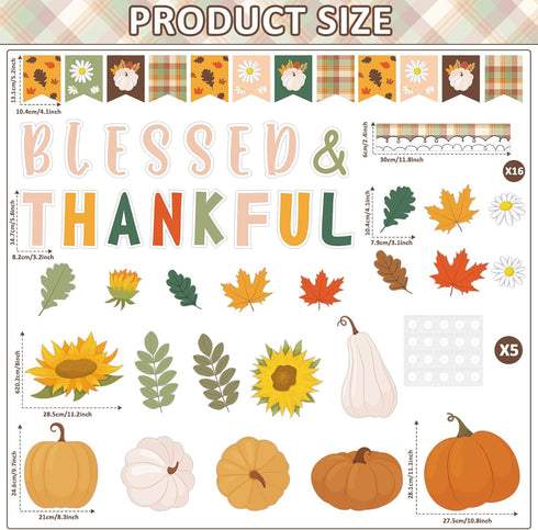 Fall Bulletin Board Decorations, Thanksgiving Pumpkin Classroom Decor, Autumn Leaves Blessed Thankful Paper Cutouts