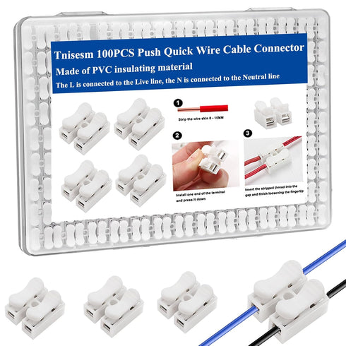 Tnisesm 100Pcs Push Quick Wire Cable Connector, White Wiring Terminal, Spring Loaded Electrical Connectors