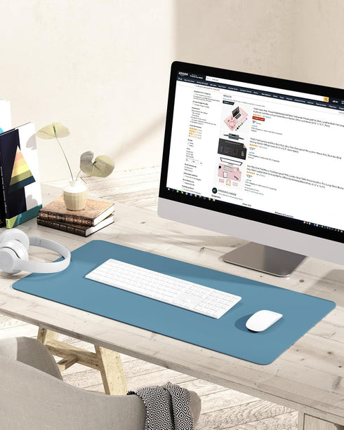 Non-Slip Desk Pad, Waterproof PVC Leather Protector, Ultra Thin Large Mouse Pad for Office/Home (Blue, 31.5" x 15.7")