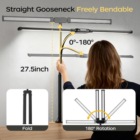 fuaoddda 10 5 LED Desk Lamp with Clamp, Double Head Adjustable Architect Light, Eye-Caring Monitor Desk Lamp for Home