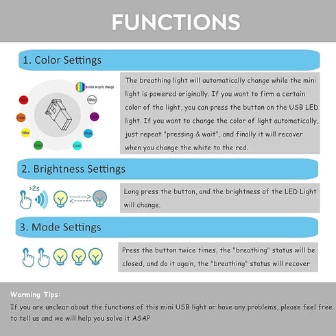 AOZITA 8 5V) 1) Mini USB LED RGB Light Brightness Adjustable Color Changeable for Car, Laptop, Keyboard. Atmosphere