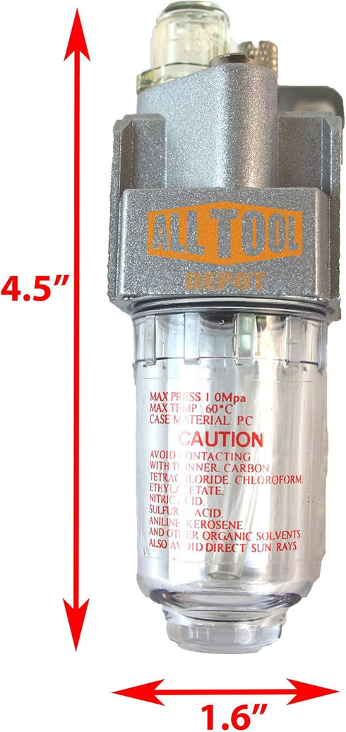 1/4 NPT Mini Lubricator Oiler For Compressed Air Lubricate Pneumatic Air Tools, Poly Bowl With Visible Oil Level, 145 PSI Max by ALL Tool Depot
