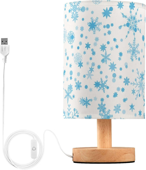 YYZZH Table Lamp Blue Snowflake Pattern Snowy Christmas Frozen Xmas Holiday Decor Nightstand