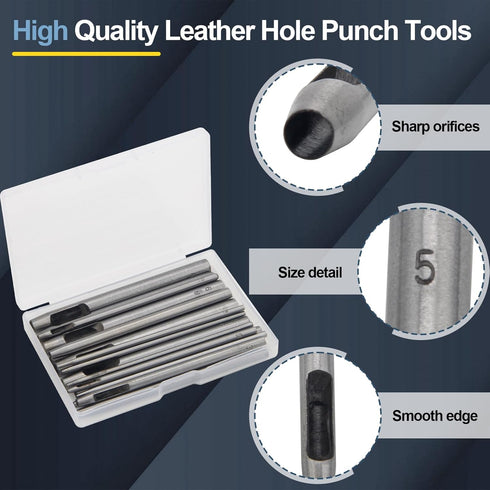 17 Pcs Round Leather Hole Punch Tool Set, 0.5-7mm Metal Hollow Punching Tools for Leather Craft