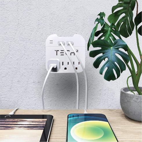 Tech2 3-Outlet Surge Protector Power Strip with 2 USB Charging Ports, ETL Certified for Home, School, or Office