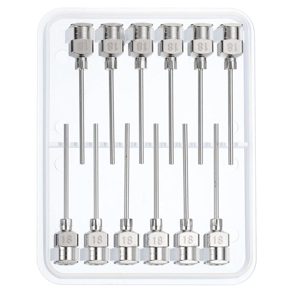 PATIKIL 12Pcs 18Ga x 1 Inch Stainless Steel Dispensing Needle Tips, Blunt Tips Luer Lock for Thick Glue Ink Lab